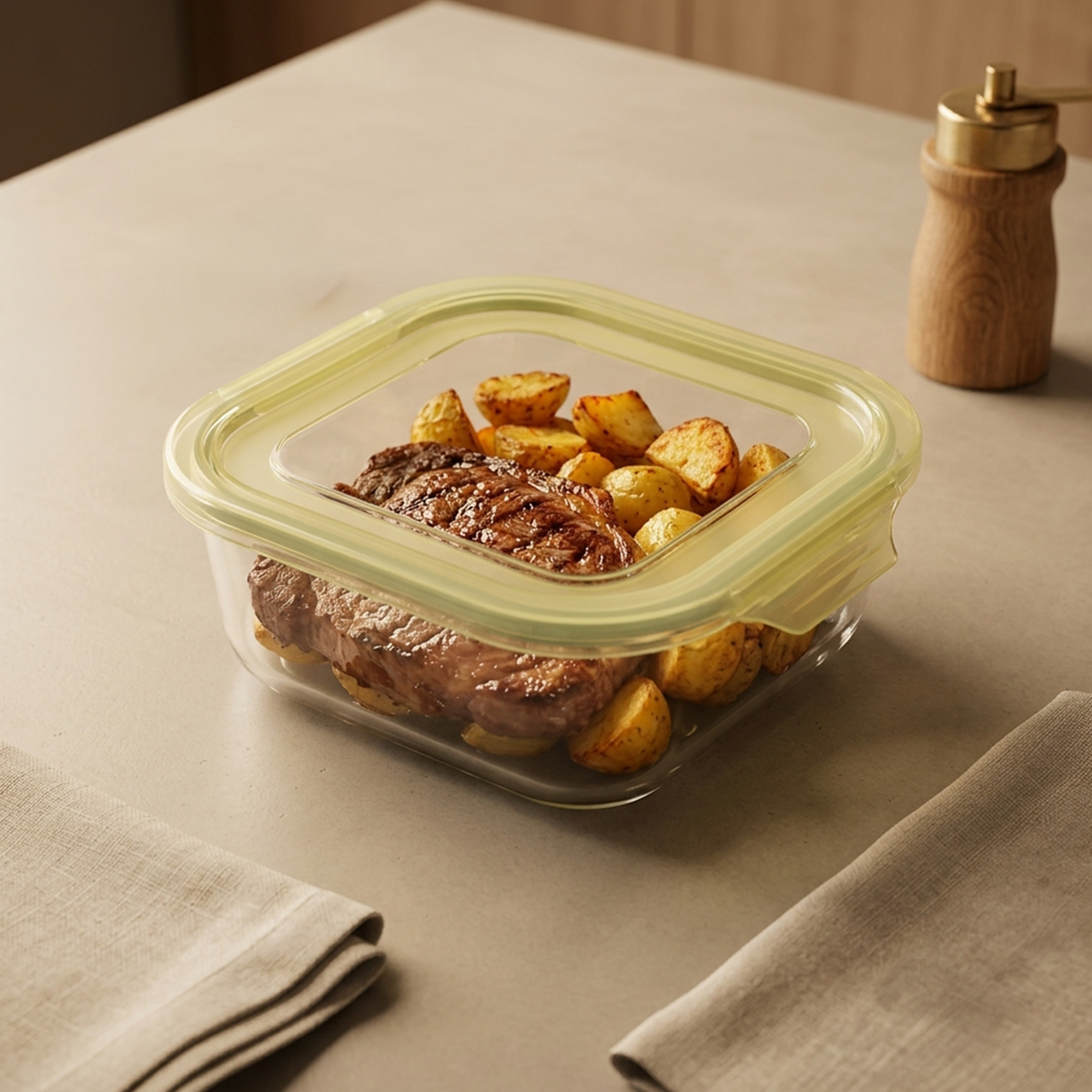 Recipiente cuadrado vidrio 800 ml con tapa
