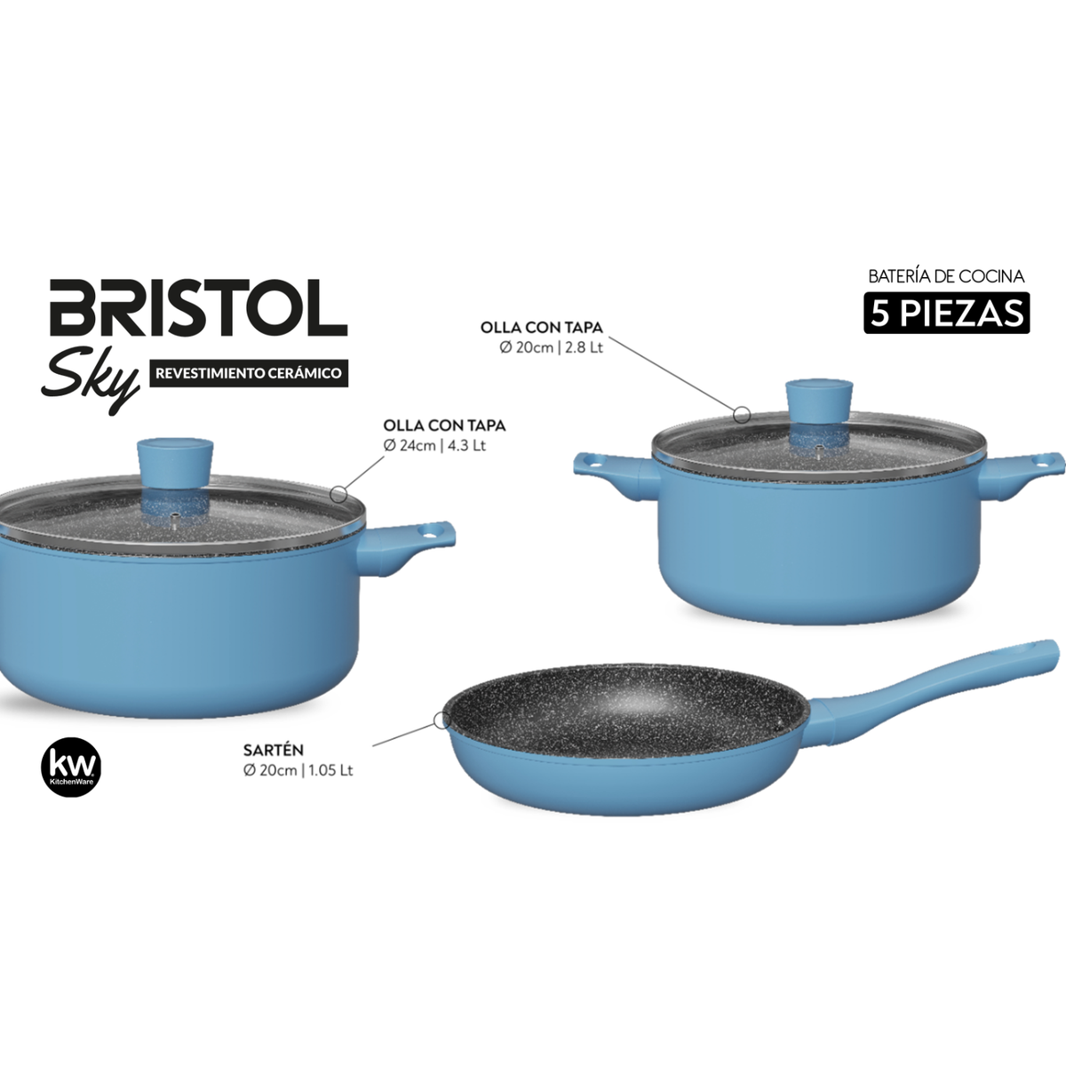 Batería 5 piezas aluminio forjado Bristol – Sky