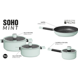 Batería de cocina 7 piezas Soho Mint aluminio forjado