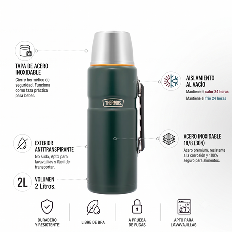 Thermos Termo líquido acero inoxidable King 2 L – Matt Green