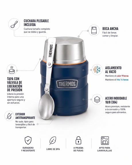 Thermos Termo comida acero inoxidable King 470 ml – Matt Navy