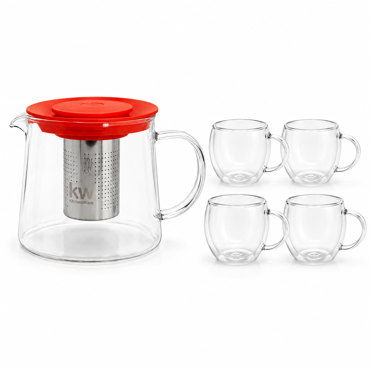 Pack tetera 1 L salmón + 4 tazas boro