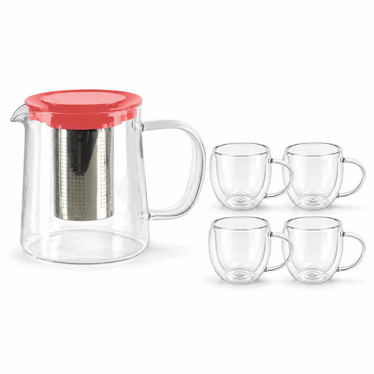 Pack tetera 850 ml salmón + 4 tazas boro