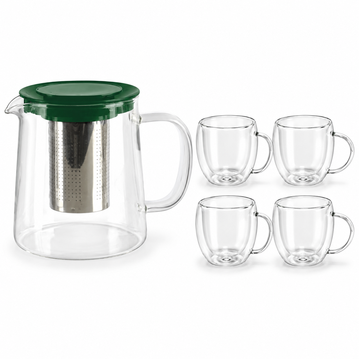Pack tetera 850 ml verde + 4 tazas boro